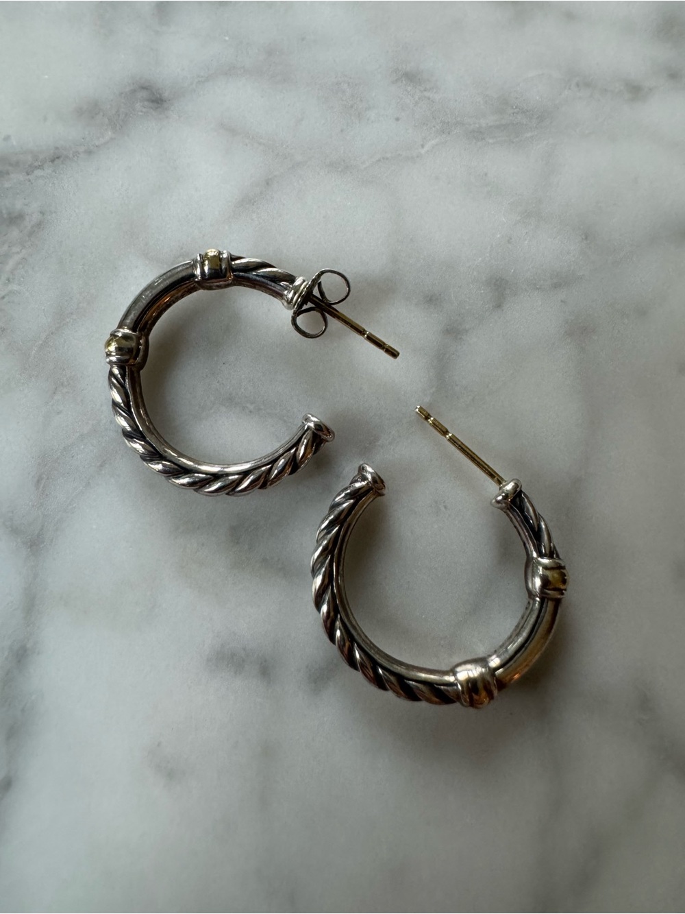 David Yurman Sterling Silver + Gold Hoop Earrings